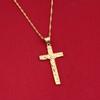 24K Gold Plated Jesus Crucifix Cross INRI Pendant with Engraved Heart Necklace Jewelry view 3