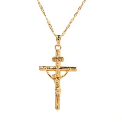 24K Gold Plated Jesus Christ On The Cross Crucifix Pendant Necklace Jewelry