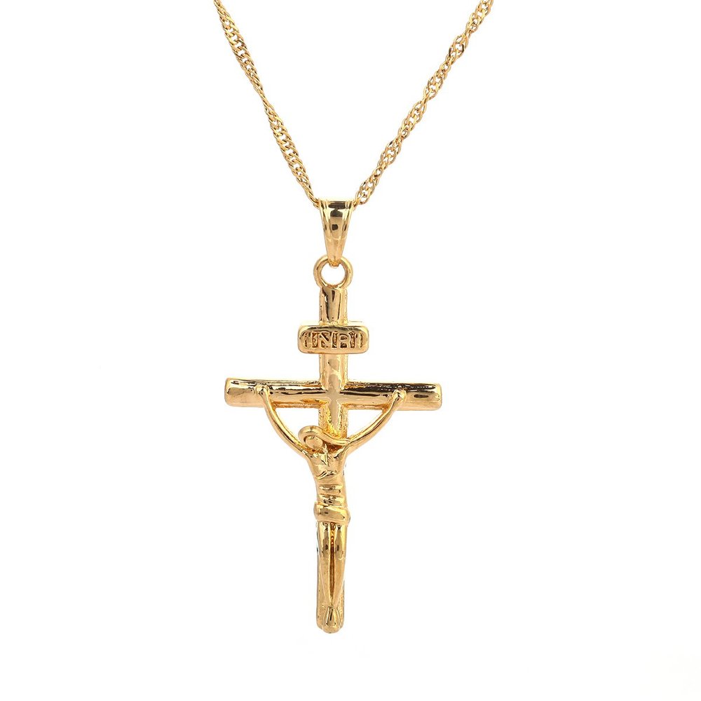 24K Gold Plated Jesus Christ On The Cross Crucifix Pendant Necklace Jewelry