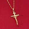 24K Gold Plated Jesus Christ On The Cross Crucifix Pendant Necklace Jewelry view 2