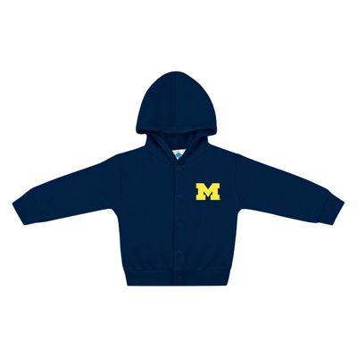 College Baby NCAA Officially Licensed Snap Hooded Jacket - Michigan Wolverines Block M Logo - Navy - 3T
