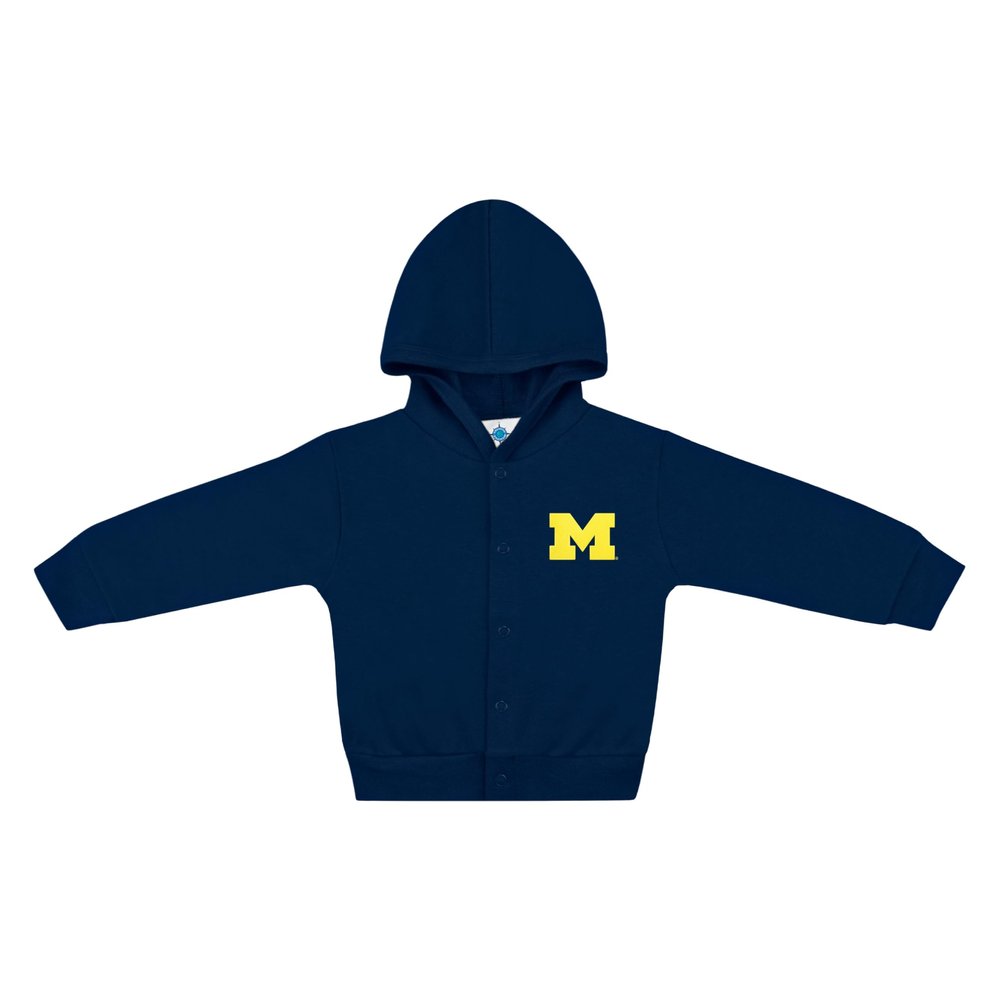 College Baby NCAA Officially Licensed Snap Hooded Jacket - Michigan Wolverines Block M Logo - Navy - 3T