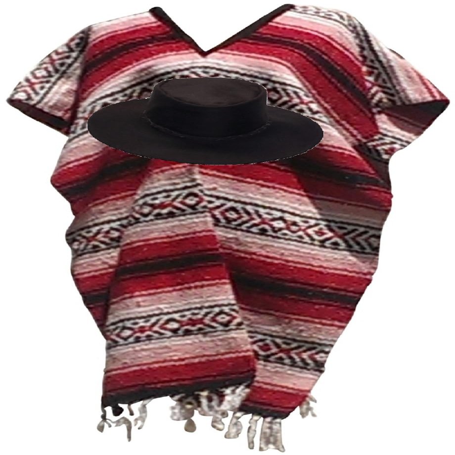 Sharpshooter Clint Eastwood Western Black Cowboy Hat & Red Poncho Set (Small Black Hat & Red Poncho, Small Black Hat & Red Poncho)