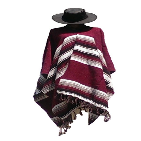 Sharpshooter Clint Eastwood Western Black Cowboy Hat & Burgandy Poncho Set (Small Black Hat & Burgandy Poncho, Small Black Hat & Burgandy Poncho)