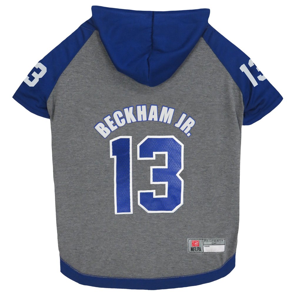 NFLPA Odell Beckham Jr. Hoodie for Dogs & Cats. NFL New York Giants Dog T-Shirt, Small | Sports Hoody Tee Shirt for Pets | Licensed Sporty Dog Shirt.