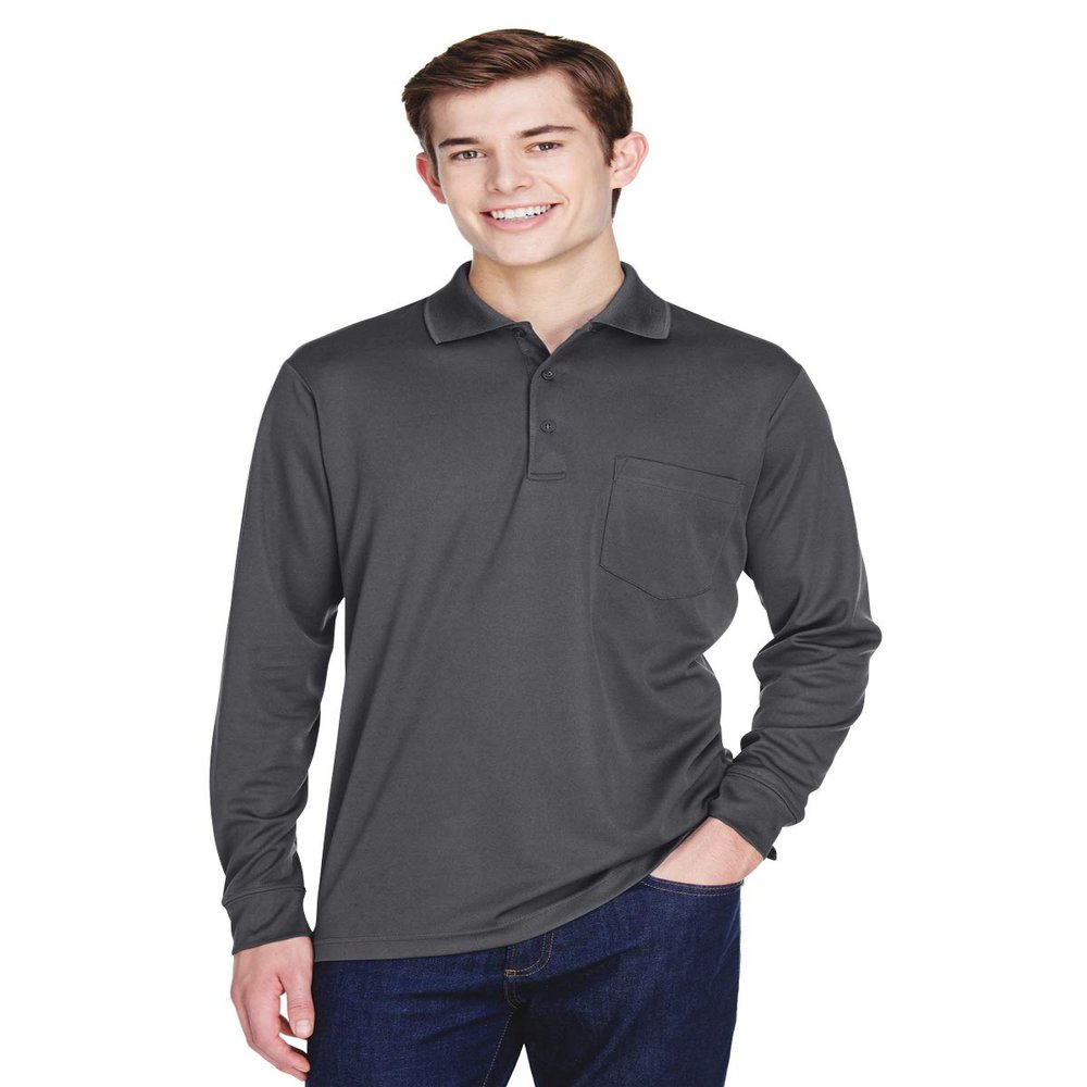 Adult Pinnacle Performance Long-Sleeve Piqu Polo with Pocket 3XL CARBON