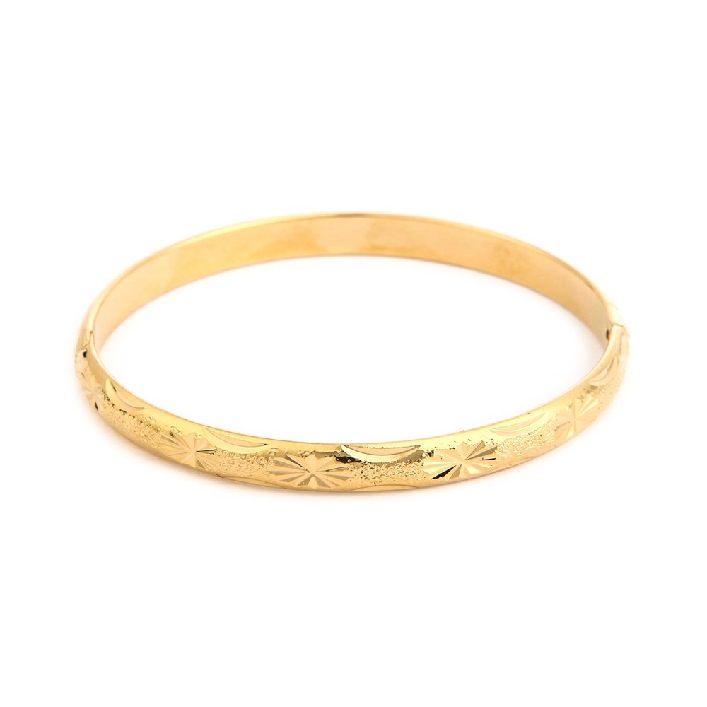 18K Gold Plated Texture Ethiopian Bangle Bracelet Africa Arab Dubai Gold Bangle Bracelet (K)