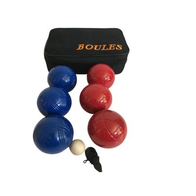 BuyBocceBalls Listing - 73mm Metal Petanque/Boules 6 Ball Set with 3 Blue and 3 red Balls and Black Bag