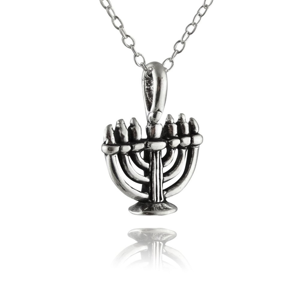 FashionJunkie4Life Sterling Silver Menorah Necklace, 18" Chain | Gifts for Men & Women | Birthday Gift for Men and Women