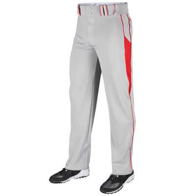 CHAMPRO Youth Triple Crown OB2 Open-Bottom Loose Fit Baseball Pants with Adjustable Inseam and Reinforced Sliding Areas , Grey, Scarlet, Large