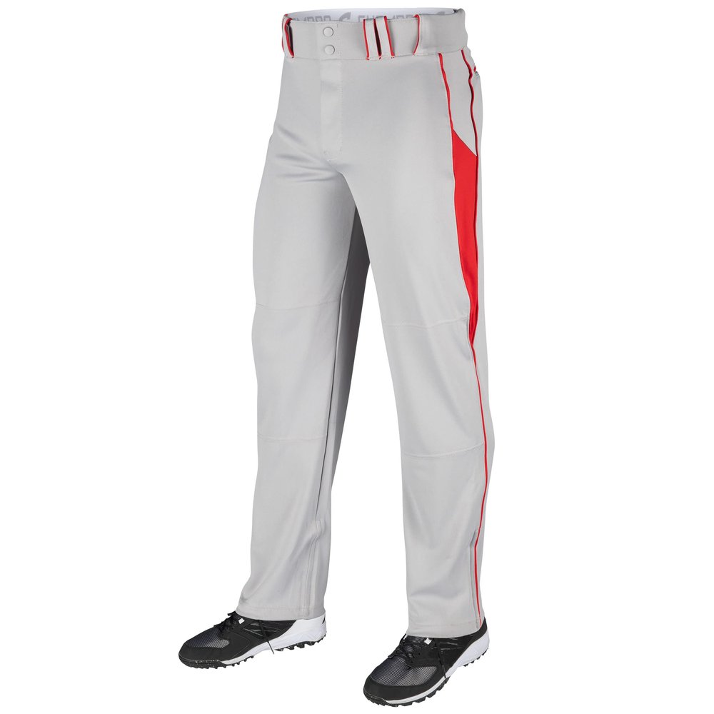CHAMPRO Youth Triple Crown OB2 Open-Bottom Loose Fit Baseball Pants with Adjustable Inseam and Reinforced Sliding Areas , Grey, Scarlet, Large