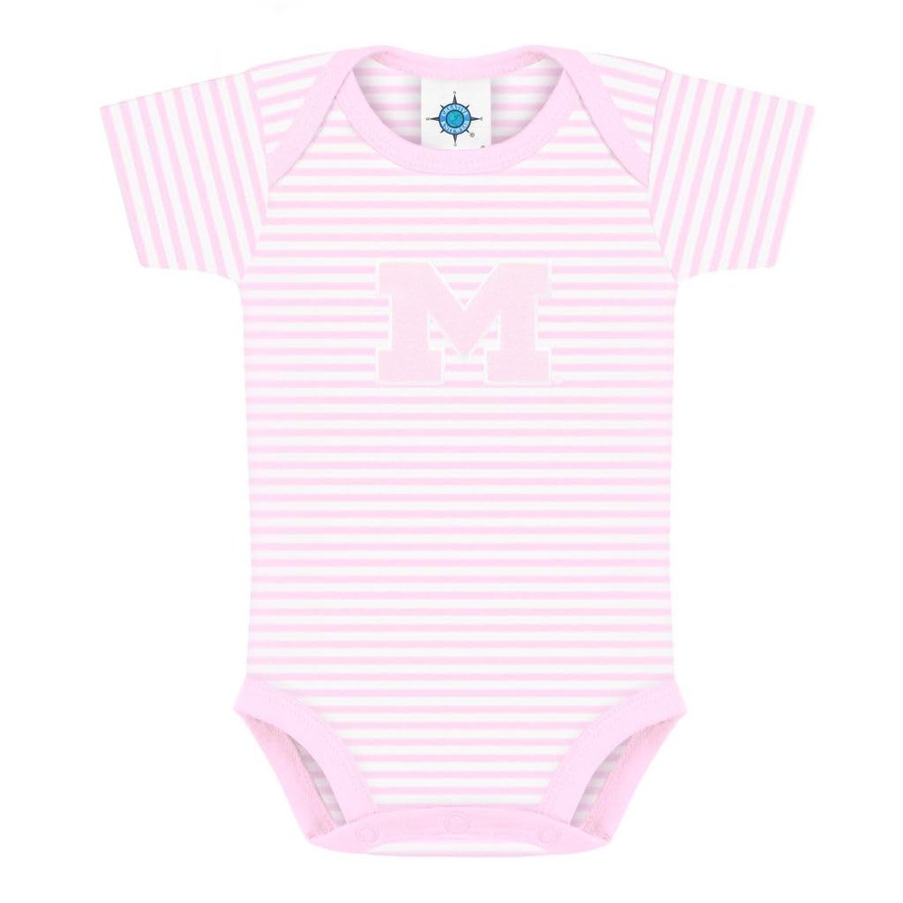 Creative Knitwear University of Michigan Wolverines Outline Block M Striped Baby Bodysuit