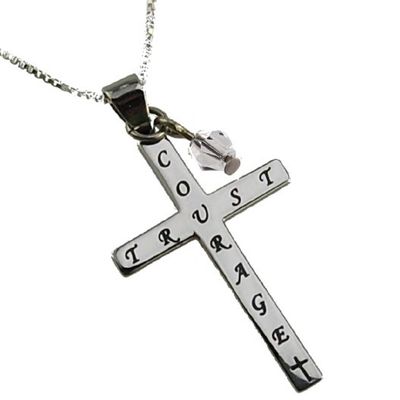 Women's Christian Stainless Steel Crystal Cross Courage Trust with 18" Silver Chain