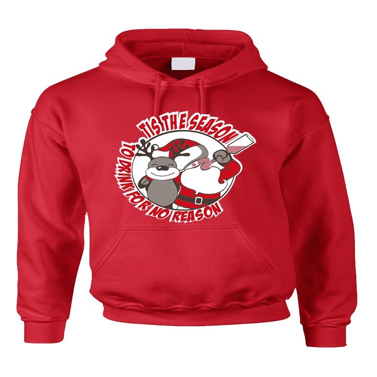 ALLNTRENDS Adult Hoodie Tis The Season Drink No Reason Ugly Sweater (XL, Red)