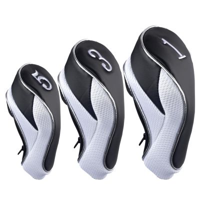 Andux Golf 460cc Driver Fairway Wood Head Covers with Zipper Closure Set of 3 (Black/White)