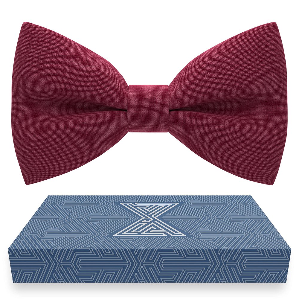 Boys Burgundy Bow Tie Teens Gabardine Fabric Material for Kids Maroon Bowtie, Toddler Bow ties Formal Pre-Tied Tuxedo Clip on Shape Infant Handmade Bow ties for Any Ages (Medium, Deep Red)