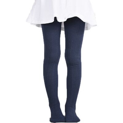 Monvecle Girls' Thick Cotton Stockings Socks Stretch Cable Knit Footed Tights Navy 8-10