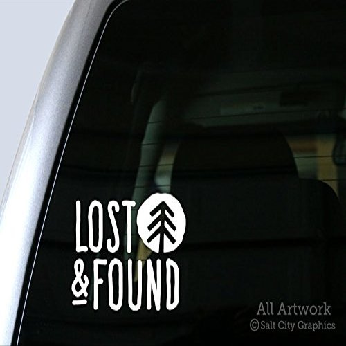 Lost and Found Car Decal - Find Yourself in The Outdoors - Car Window Decal (5 inches Wide, White)