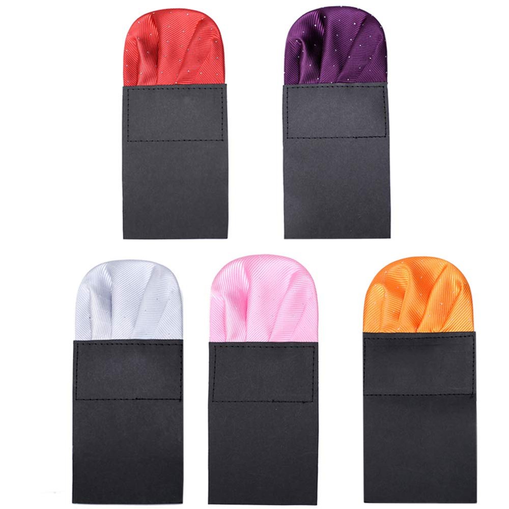 5 Pack Silk Men's Pre Folded Pocket Squares Set, Prefolded Handkerchief For Business Formal/Suit/Tuxedo PF-H-3 (Red, Purple, Silver, Pink, Orange)