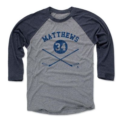 500 LEVEL Auston Matthews Baseball Shirt XXX-Large Navy/Heather Gray - Toronto Hockey Fan Apparel - Auston Matthews Sticks B