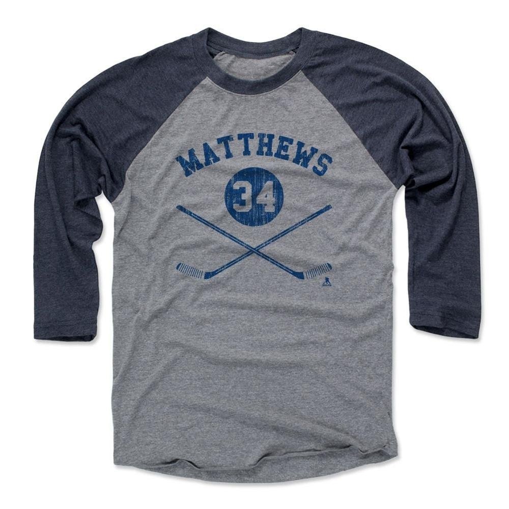 500 LEVEL Auston Matthews Baseball Shirt XXX-Large Navy/Heather Gray - Toronto Hockey Fan Apparel - Auston Matthews Sticks B