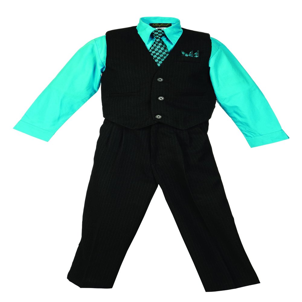 Boy's Vest and Pant Set, Includes Shirt, Tie and Hanky - TURQUOISE 3-6M