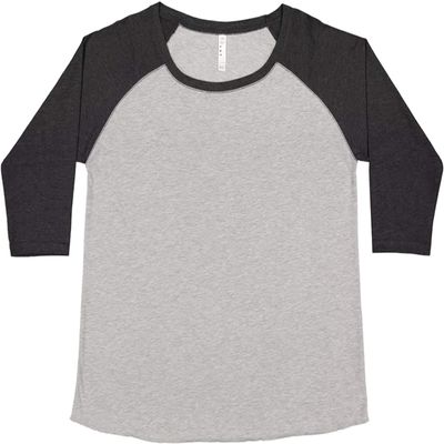 LAT Curvy Collection Women's Baseball Three-Quarter Sleeve Tee, Vintage Heather/Vintage Smoke, 1-14/16