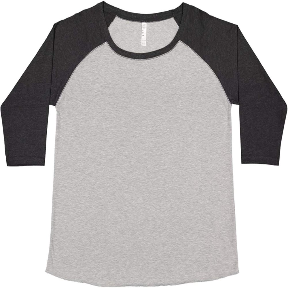 LAT Curvy Collection Women's Baseball Three-Quarter Sleeve Tee, Vintage Heather/Vintage Smoke, 1-14/16