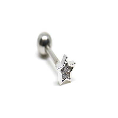 Mini 5CZ Star Piercing / Unisex Cubic Zirconia Gem Stainlss Steel Barbell Earring / Stud Earring / Jewelry / Barbells/ CZ Jewelry / CZ Piercing / Cubic Piercing / Cute Piercing (Silver)