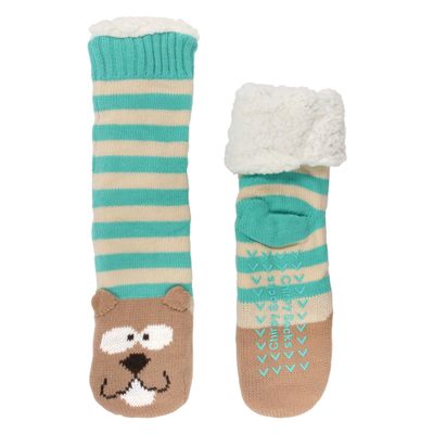 BambooMN Extra Thick Fuzzy Thermal Cabin Fleece-lined Knitted Non-skid Crew Sock, Beaver - 1 Pair