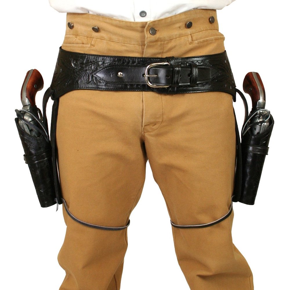 Historical Emporium .22 Cal Standard Double Western Gun Belt and Holster Tooled Leather 40 Black
