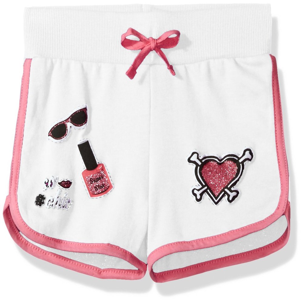Dream Star Little Girls French Terry Short with Screened Patches, White, S/4