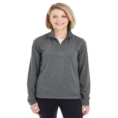 ULTRACLUB Ladies Cool & Dry Heathered Performance Quarter-Zip, Black Heather, Small