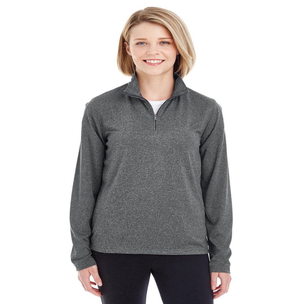 ULTRACLUB Ladies Cool & Dry Heathered Performance Quarter-Zip, Black Heather, Small