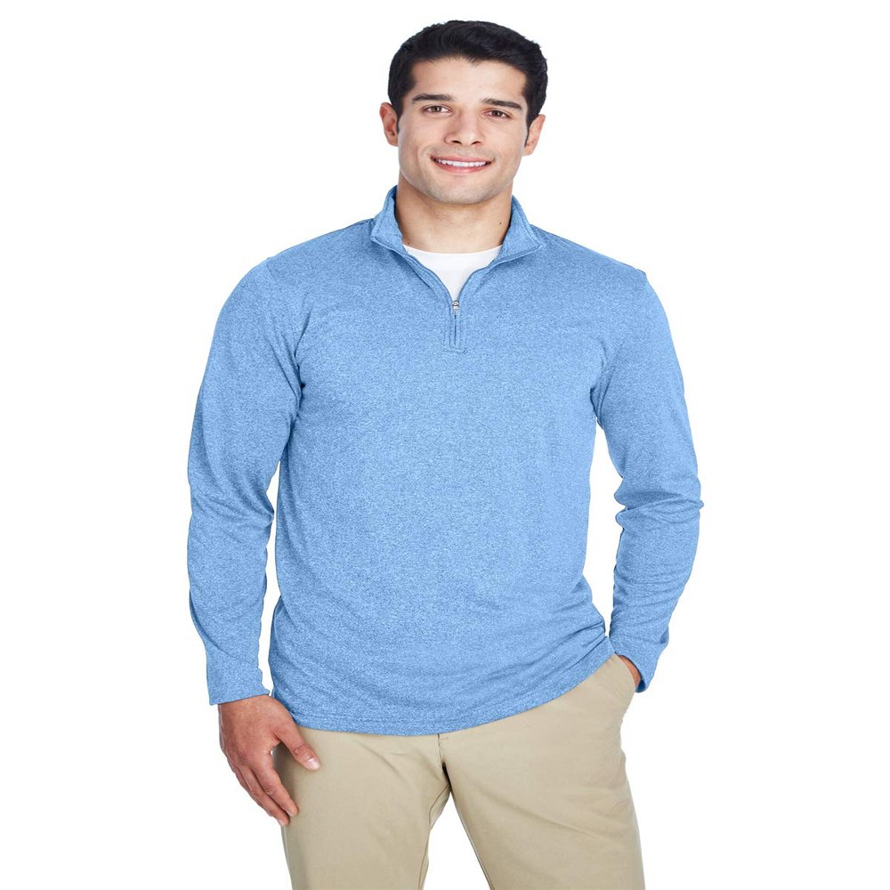 UltraClub Men's Cool & Dry Heathered Performance Quarter-Zip XL COLMBIA BLU HTHR