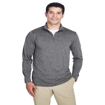 UltraClub Men's Cool & Dry Heathered Performance Quarter-Zip XL BLACK HEATHER