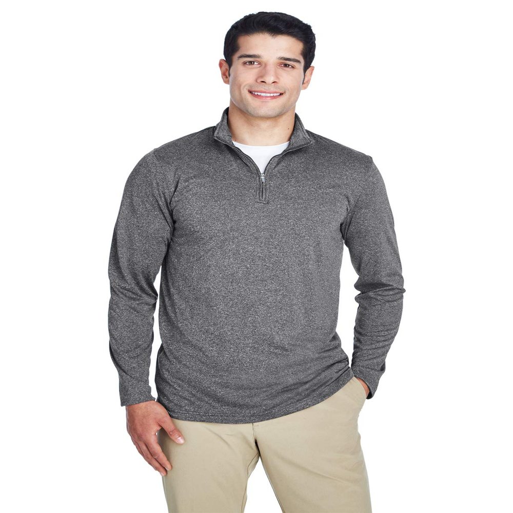 UltraClub Men's Cool & Dry Heathered Performance Quarter-Zip XL BLACK HEATHER