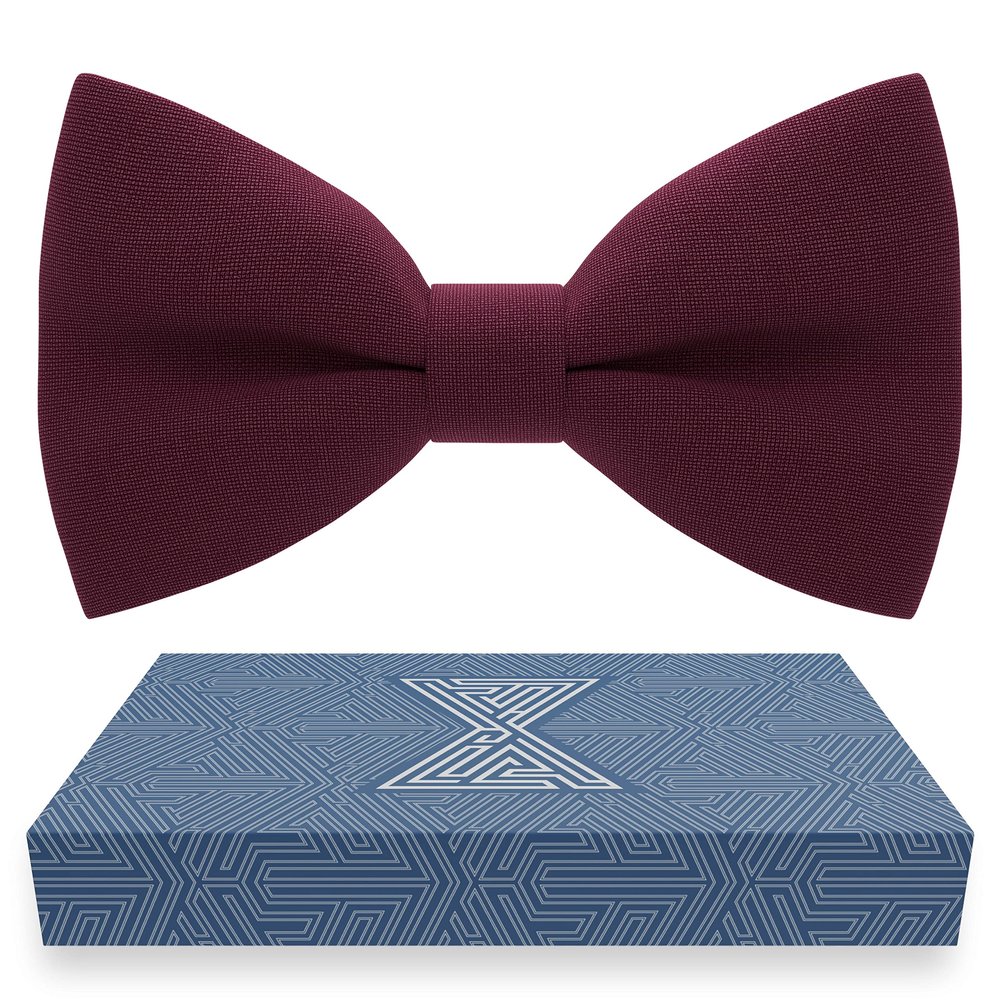 Boys Burgundy Bow Tie Teens Gabardine Fabric Material for Kids Maroon Bowtie, Toddler Bow ties Formal Pre-Tied Tuxedo Clip on Shape Infant Handmade Bow ties for Any Ages (Medium, Dark Red)