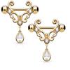 14GA 316L Stainless Steel CZ Set Filigree Heart and Dangling CZ Tear Drop Nipple Rings, Sold as a Pair (Rose Gold Tone) view 1
