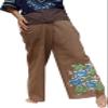 RaanPahMuang Striped Cotton Two Toned Fisherman Pants Handpainted Rose Flower, Medium, Dark Brown view 1