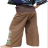 RaanPahMuang Striped Cotton Two Toned Fisherman Pants Handpainted Rose Flower, Medium, Dark Brown view 2