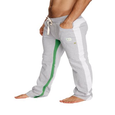 4-rth Ultra Flex Yoga Track Pant (Large, Grey w/White & Green)