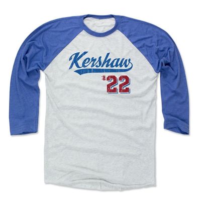 500 LEVEL Clayton Kershaw 3/4 Sleeve T-Shirt (Baseball Tee, Small, Royal/Ash) - Clayton Kershaw Script B