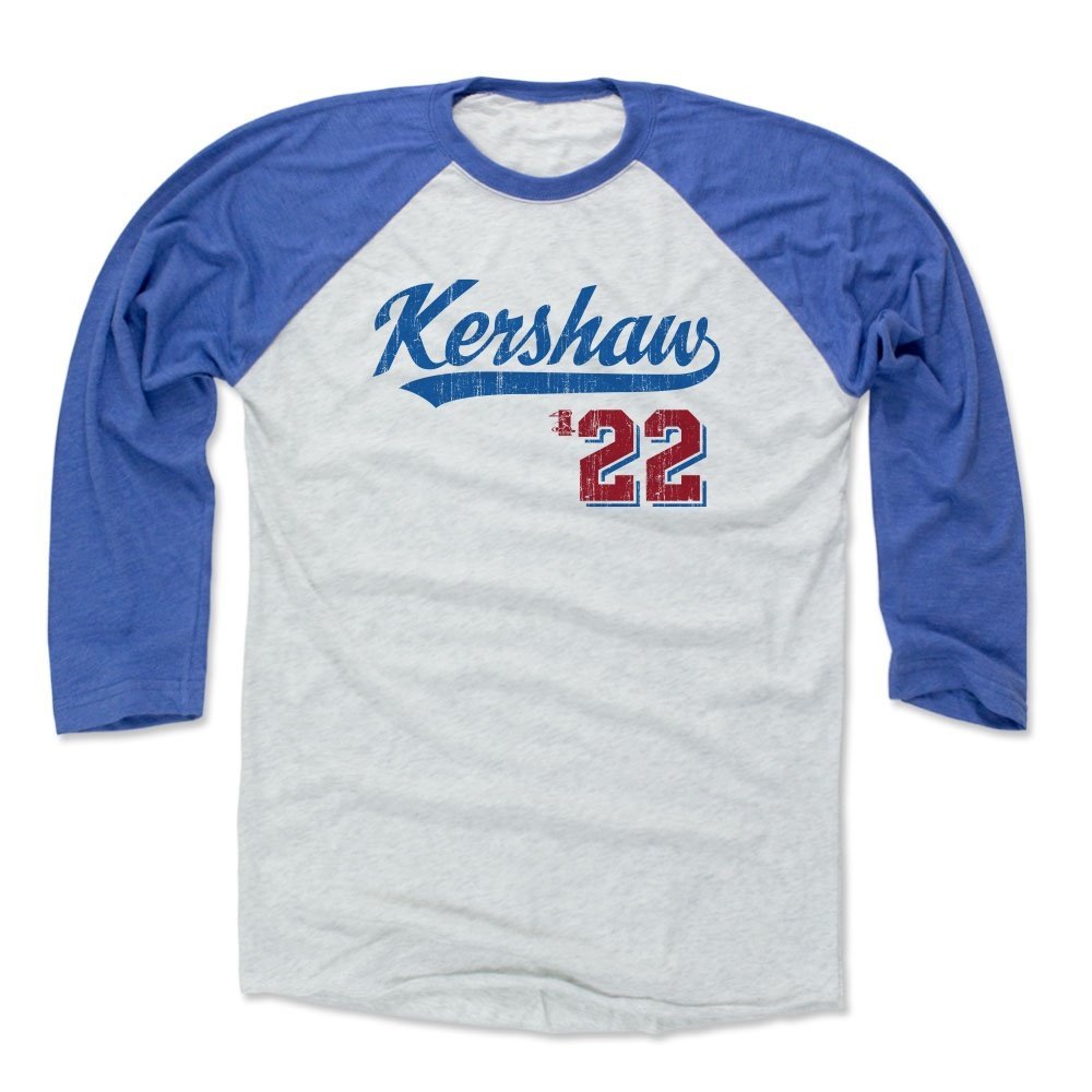500 LEVEL Clayton Kershaw 3/4 Sleeve T-Shirt (Baseball Tee, Small, Royal/Ash) - Clayton Kershaw Script B