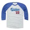 500 LEVEL Clayton Kershaw 3/4 Sleeve T-Shirt (Baseball Tee, Small, Royal/Ash) - Clayton Kershaw Script B view 1