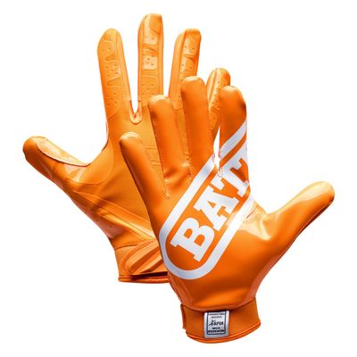 Battle Sports Double Threat Wide Receiver Football Gloves with Ultra Stick Tacky Grip Palm, Secure Fit Breathable Material & Superior Ball Control - Orange, Adult Medium