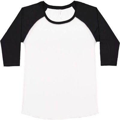 LAT Curvy Collection Women's Baseball Three-Quarter Sleeve Tee, White/Black, 1-14/16