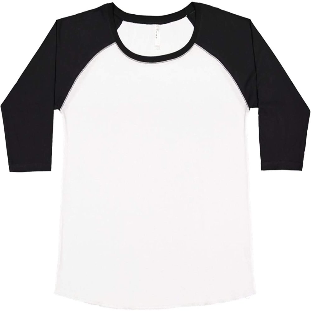 LAT Curvy Collection Women's Baseball Three-Quarter Sleeve Tee, White/Black, 1-14/16