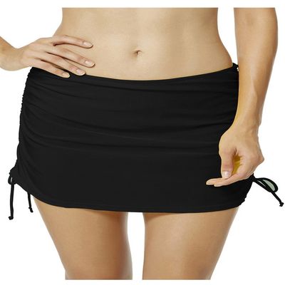 Labelar Women Skirted Swim Bottom with Brief Shirred Swimming Bikini Skirt Solid Color Swimdress