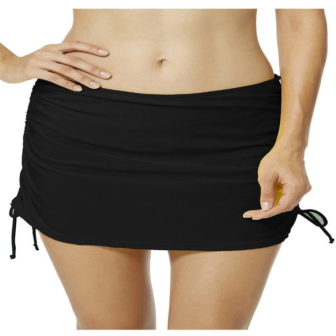 Labelar Women Skirted Swim Bottom with Brief Shirred Swimming Bikini Skirt Solid Color Swimdress